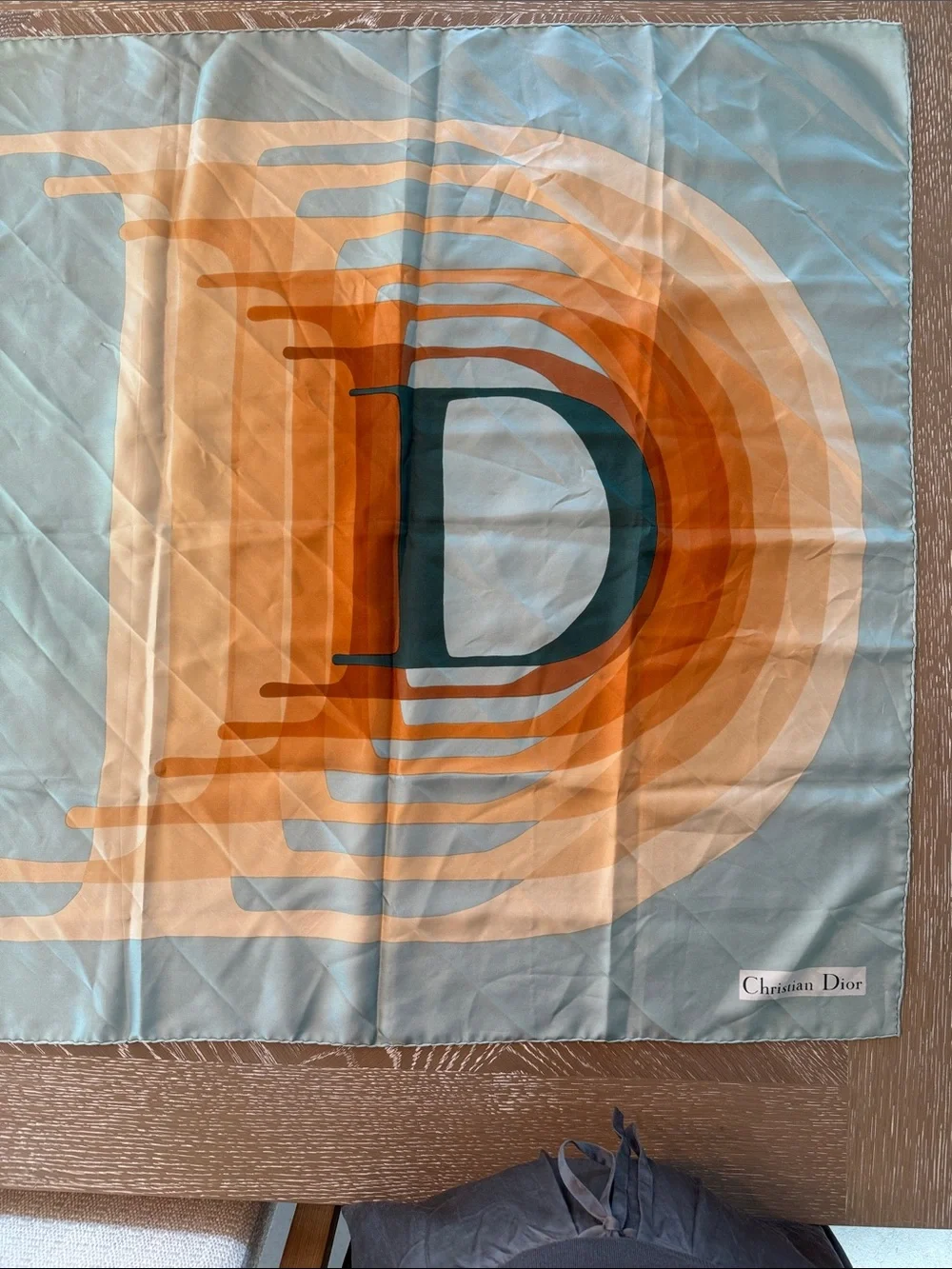 Christian Dior Light Blue Logo Silk Scarf